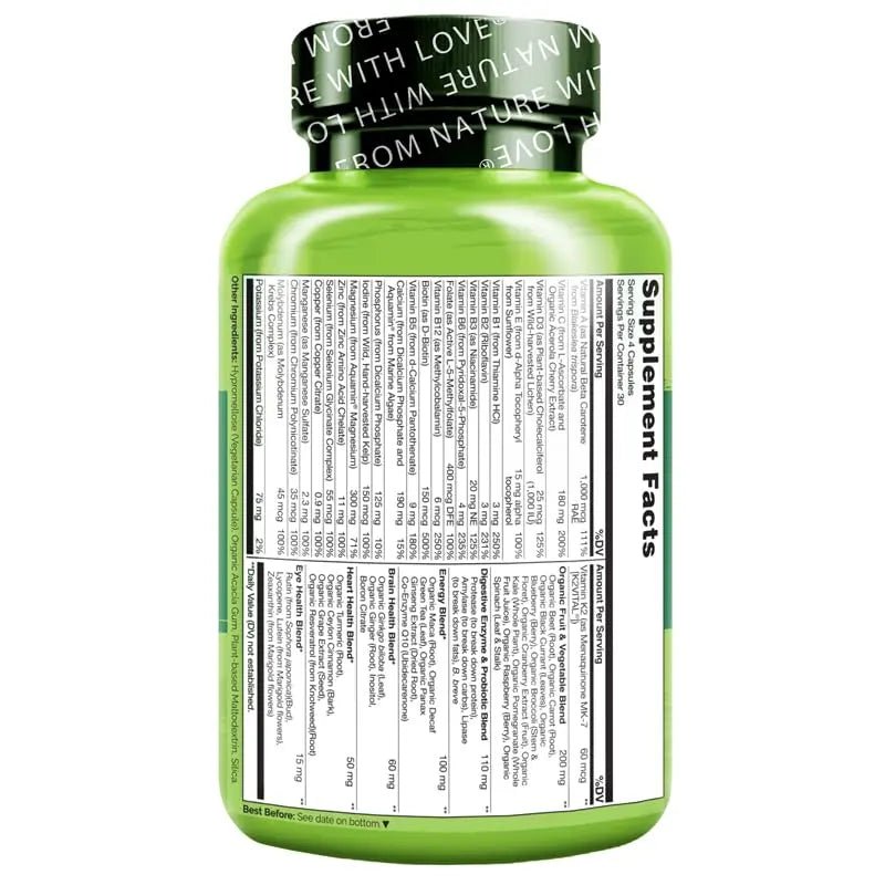 NATURELO Mens Multivitamins - Whole Food Multivitamin for Men with Vitamins, Minerals - 120 Vegetarian Capsules for Energy, Brain, Heart, Eye Health* - dailyvitalstore