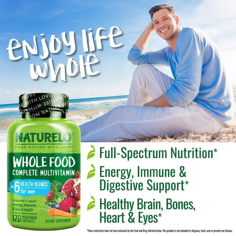 NATURELO Mens Multivitamins - Whole Food Multivitamin for Men with Vitamins, Minerals - 120 Vegetarian Capsules for Energy, Brain, Heart, Eye Health* - dailyvitalstore