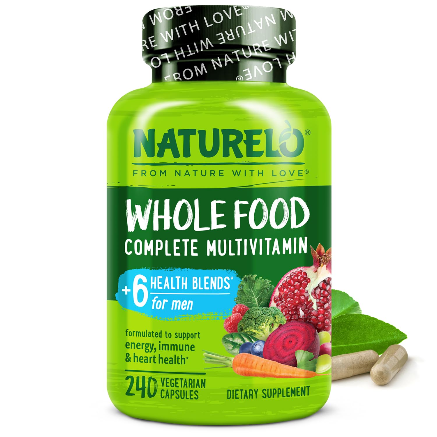 NATURELO Mens Multivitamins - Whole Food Multivitamin for Men with Vitamins, Minerals - 240 Vegetarian Capsules for Energy, Brain, Heart, Eye Health* - dailyvitalstore