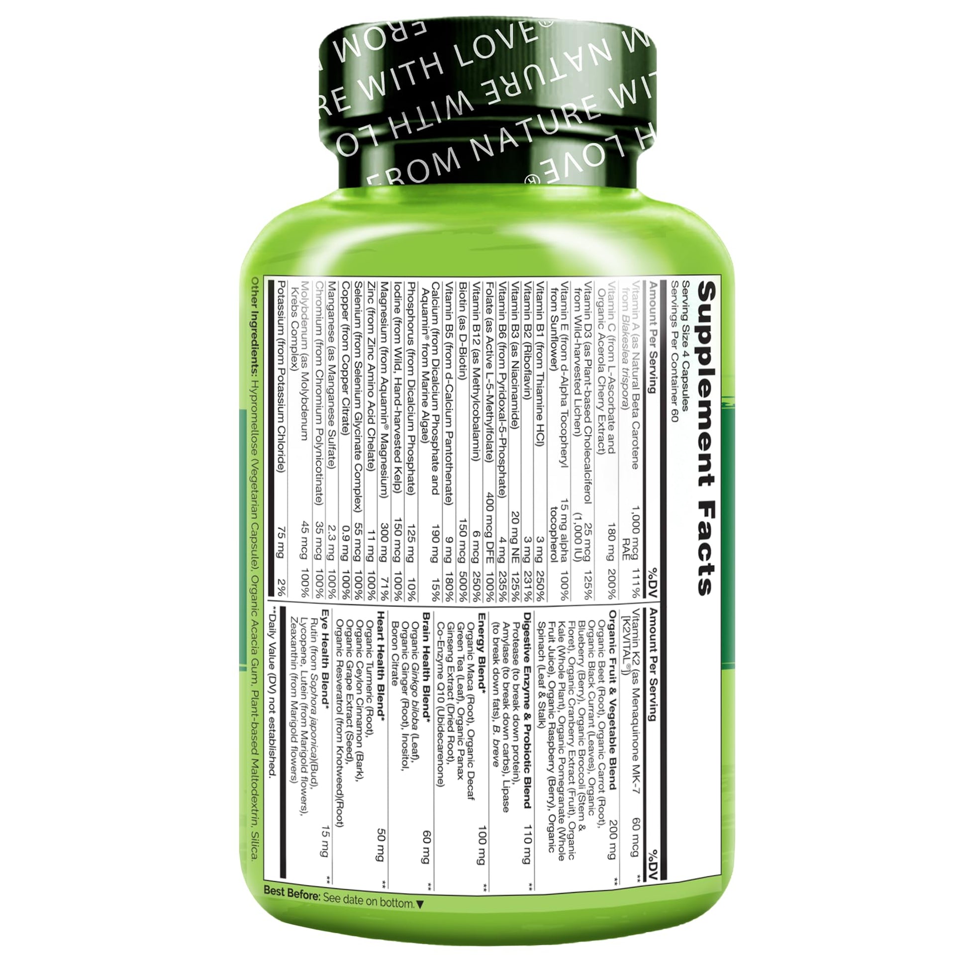 NATURELO Mens Multivitamins - Whole Food Multivitamin for Men with Vitamins, Minerals - 240 Vegetarian Capsules for Energy, Brain, Heart, Eye Health* - dailyvitalstore