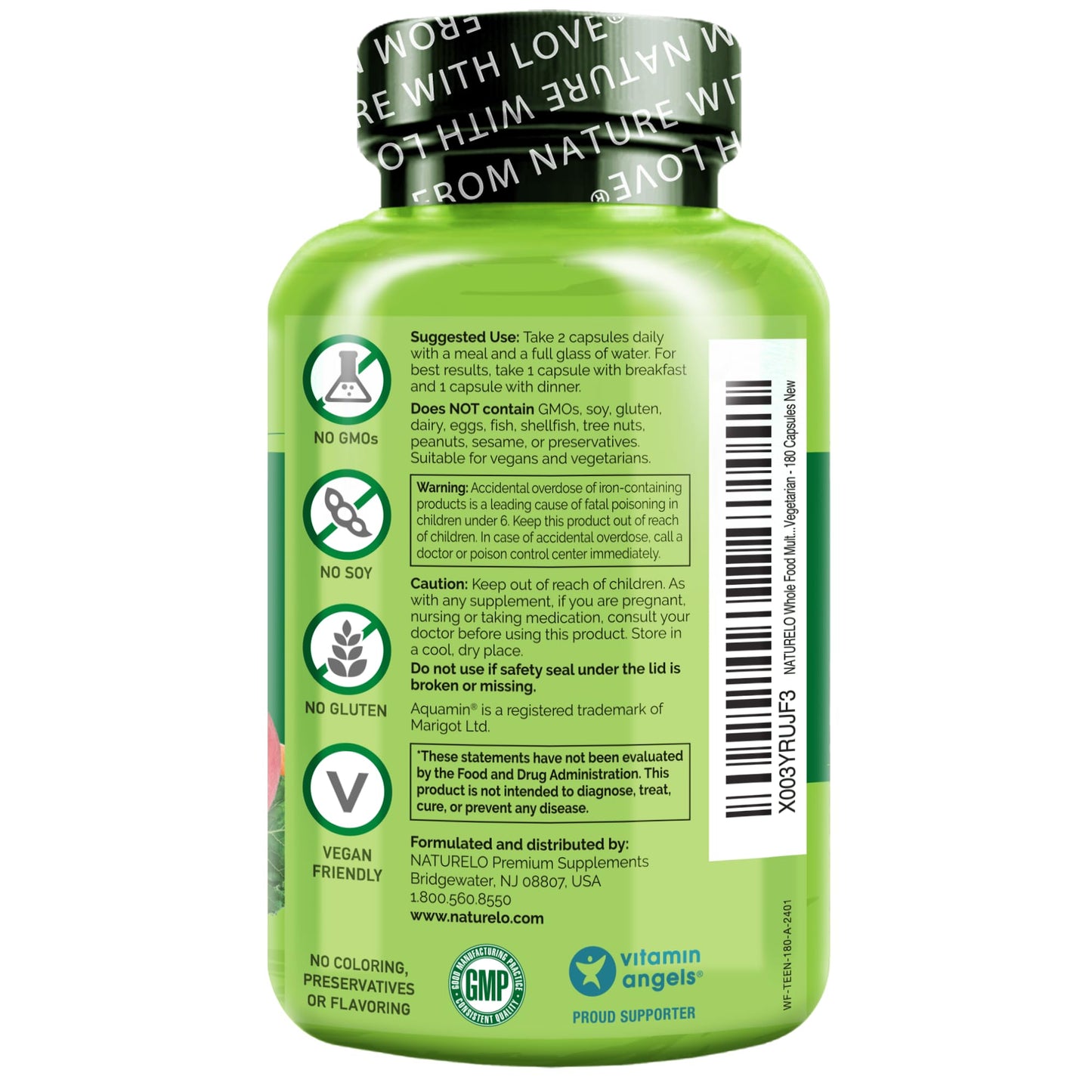 NATURELO Multivitamins for Teenage Girls/Boys, 180 Capsules, Whole Food Multivitamin with Minerals, Non-GMO, Vegetarian - dailyvitalstore