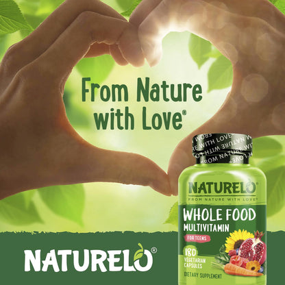 NATURELO Multivitamins for Teenage Girls/Boys, 180 Capsules, Whole Food Multivitamin with Minerals, Non-GMO, Vegetarian - dailyvitalstore