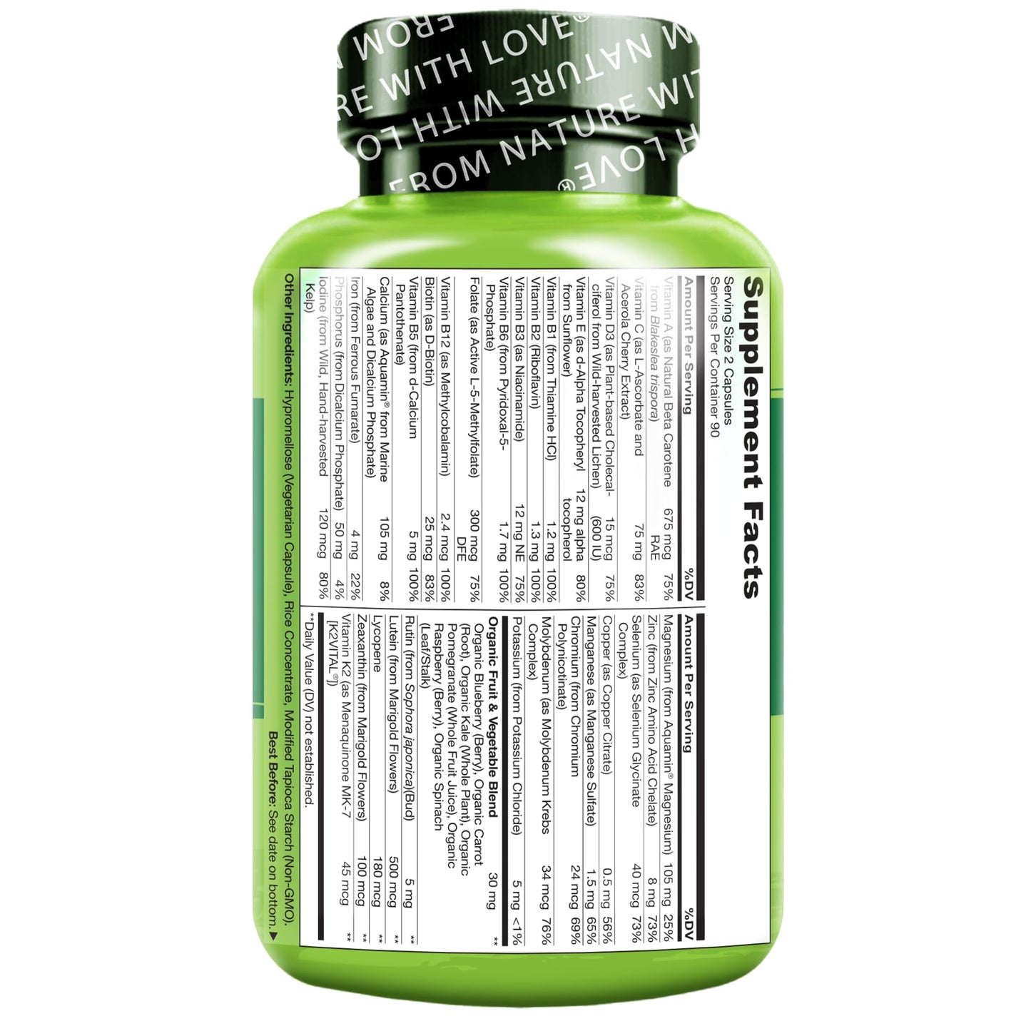 NATURELO Multivitamins for Teenage Girls/Boys, 180 Capsules, Whole Food Multivitamin with Minerals, Non-GMO, Vegetarian - dailyvitalstore