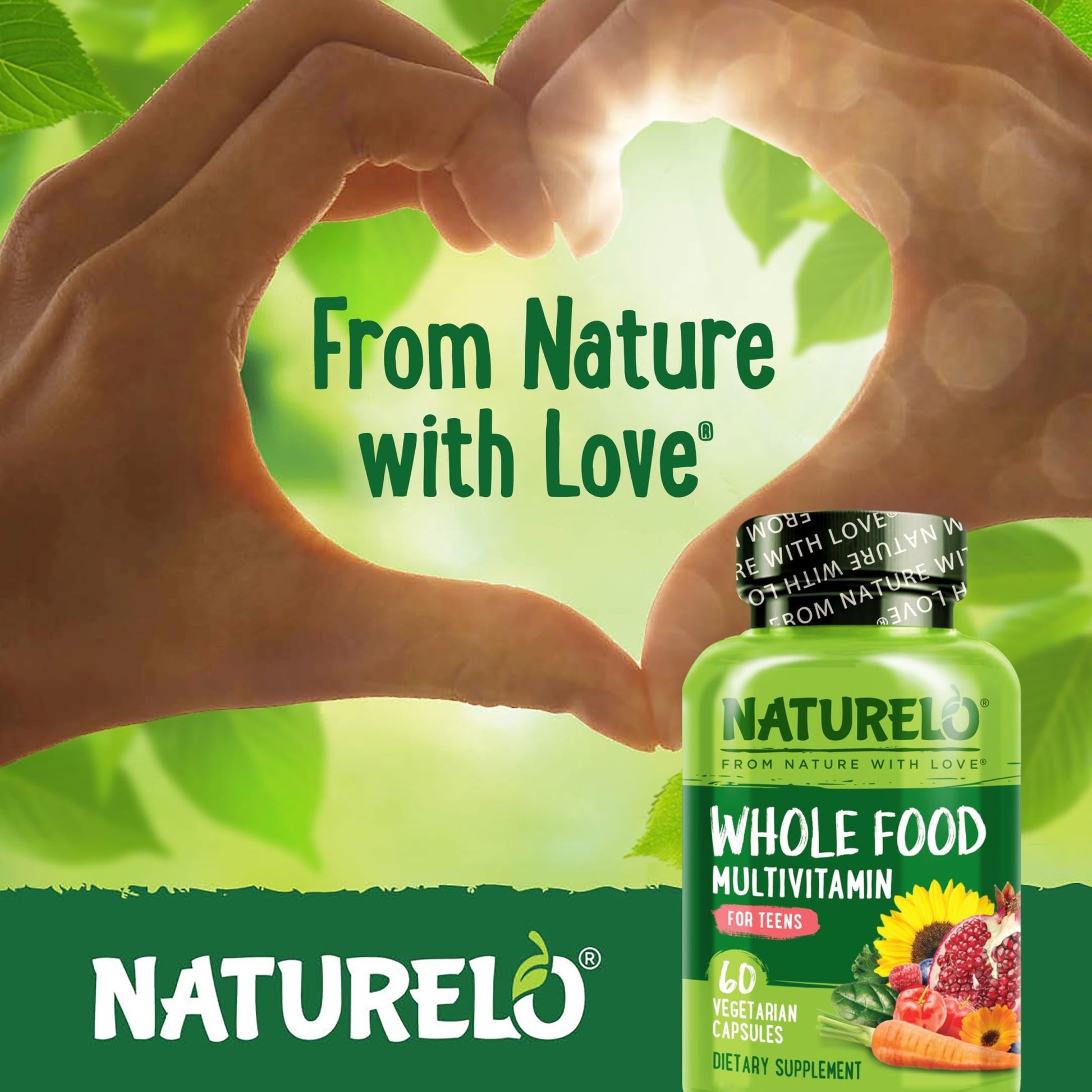 NATURELO Multivitamins for Teenage Girls/Boys, 60 Capsules, Whole Food Multivitamin with Minerals, Non-GMO, Vegetarian - dailyvitalstore