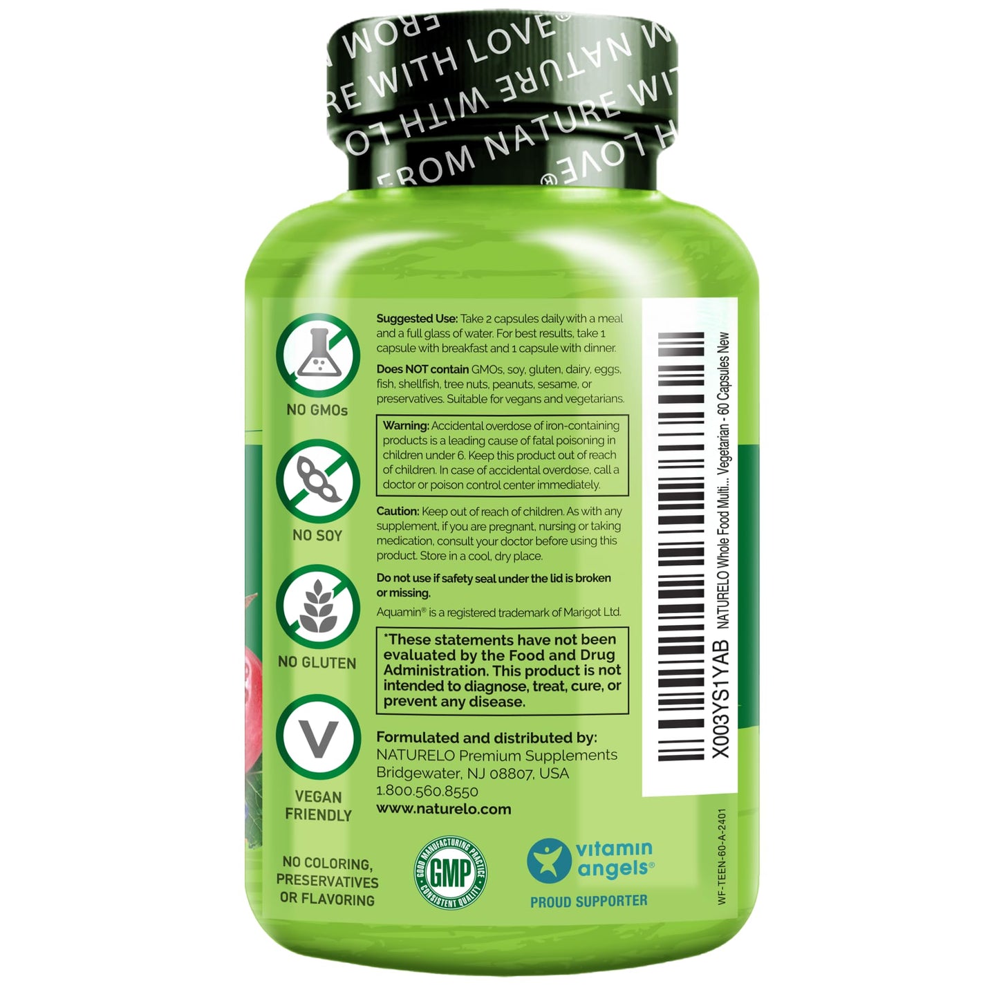 NATURELO Multivitamins for Teenage Girls/Boys, 60 Capsules, Whole Food Multivitamin with Minerals, Non-GMO, Vegetarian - dailyvitalstore