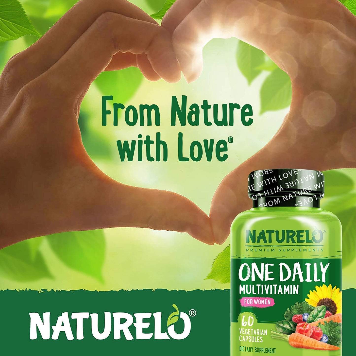 NATURELO One Daily Multivitamin for Women w/Vitamin B12, 60 Ct, Energy Support, Whole Food Daily Women Multivitamin Supplement, Nourish Hair/Skin/Nail, Non-GMO, No Soy, Gluten Free, 2 Month Supply - dailyvitalstore
