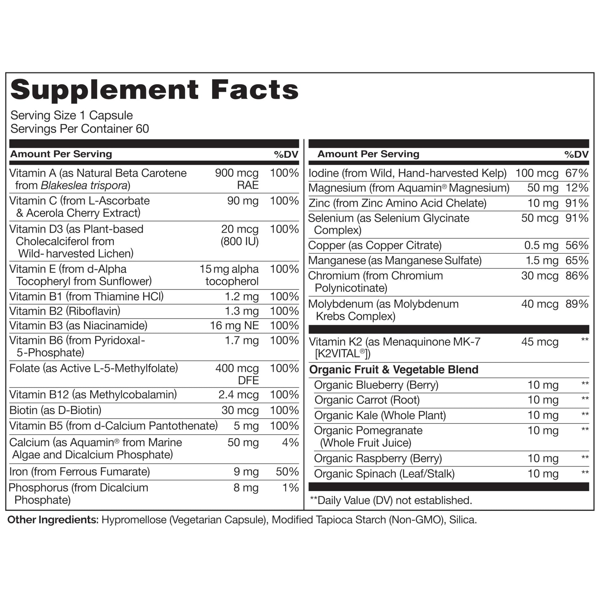 NATURELO One Daily Multivitamin for Women w/Vitamin B12, 60 Ct, Energy Support, Whole Food Daily Women Multivitamin Supplement, Nourish Hair/Skin/Nail, Non-GMO, No Soy, Gluten Free, 2 Month Supply - dailyvitalstore