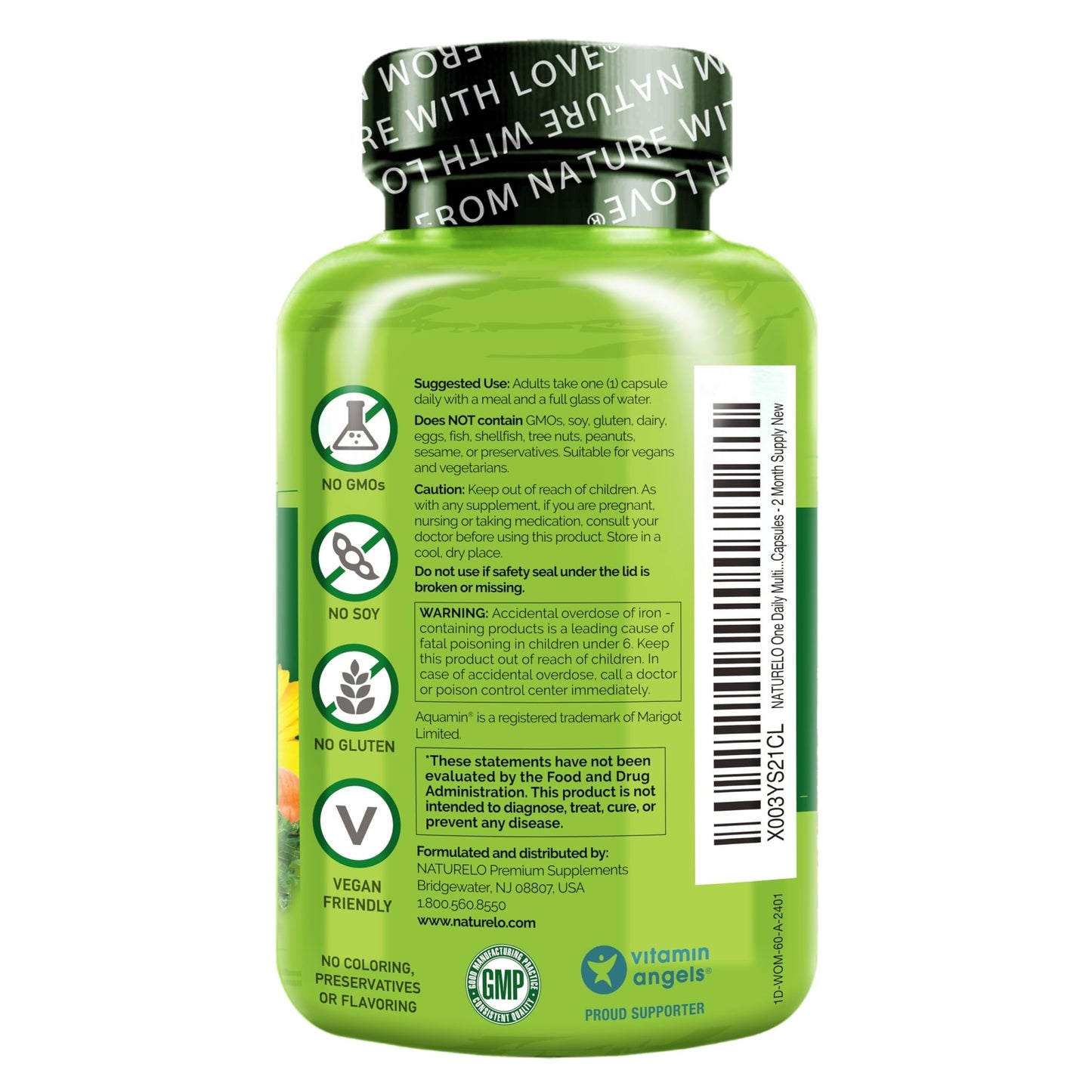 NATURELO One Daily Multivitamin for Women w/Vitamin B12, 60 Ct, Energy Support, Whole Food Daily Women Multivitamin Supplement, Nourish Hair/Skin/Nail, Non-GMO, No Soy, Gluten Free, 2 Month Supply - dailyvitalstore