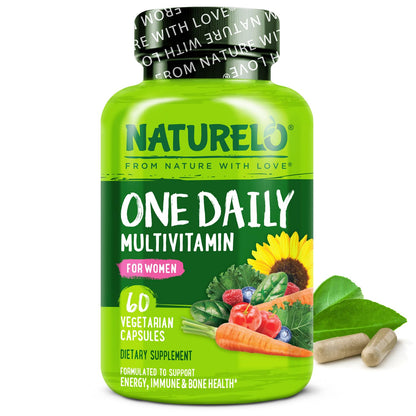 NATURELO One Daily Multivitamin for Women w/Vitamin B12, 60 Ct, Energy Support, Whole Food Daily Women Multivitamin Supplement, Nourish Hair/Skin/Nail, Non-GMO, No Soy, Gluten Free, 2 Month Supply - dailyvitalstore