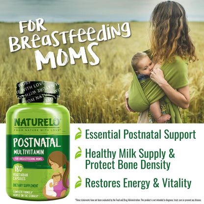 NATURELO Postnatal Multivitamin - Supplement for Breastfeeding Women - Plant-Based Vitamin D, Folate, Gentle Iron - dailyvitalstore