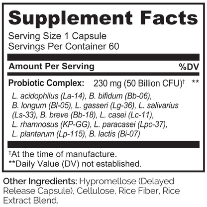 NATURELO Probiotics for Digestive Health - 50 Billion CFU, 11 Strains, Daily Use Supplement - Boosts Immune System, Delayed Release, - dailyvitalstore