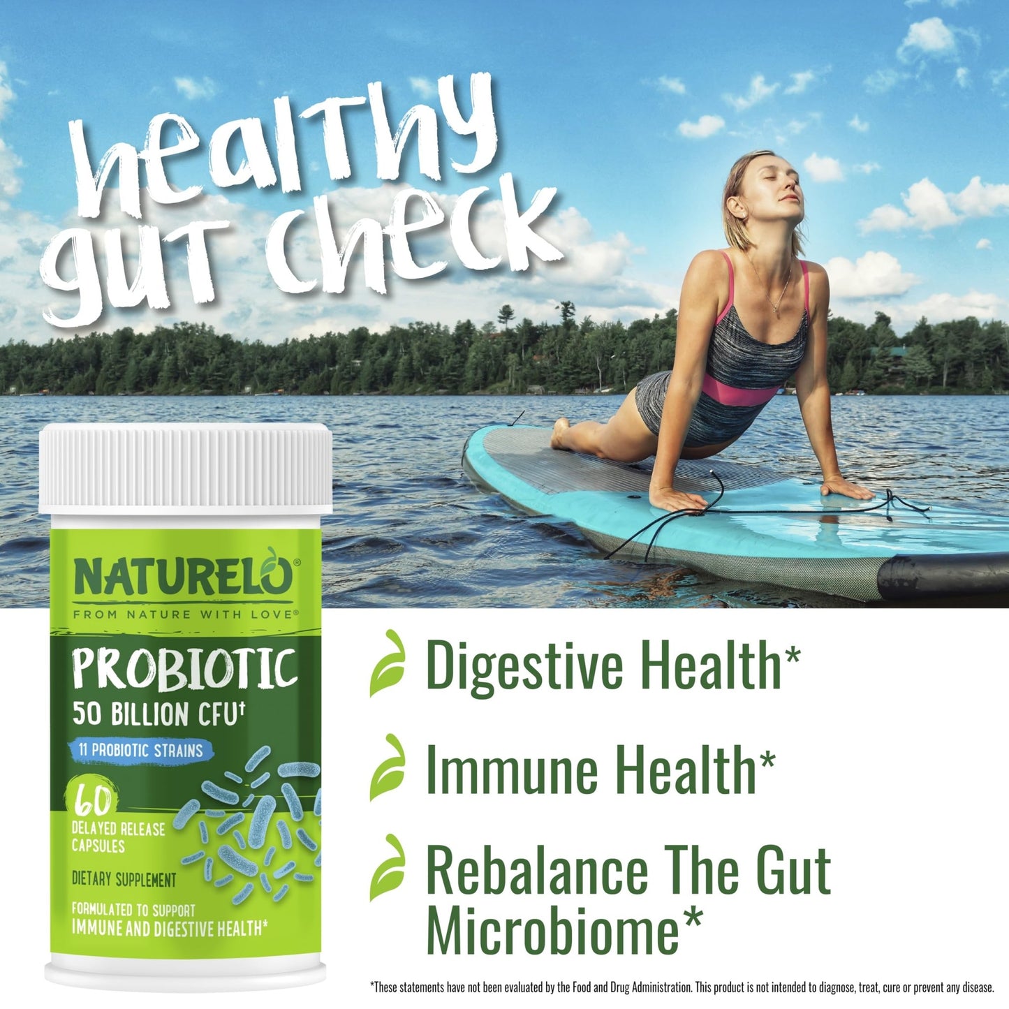 NATURELO Probiotics for Digestive Health - 50 Billion CFU, 11 Strains, Daily Use Supplement - Boosts Immune System, Delayed Release, - dailyvitalstore