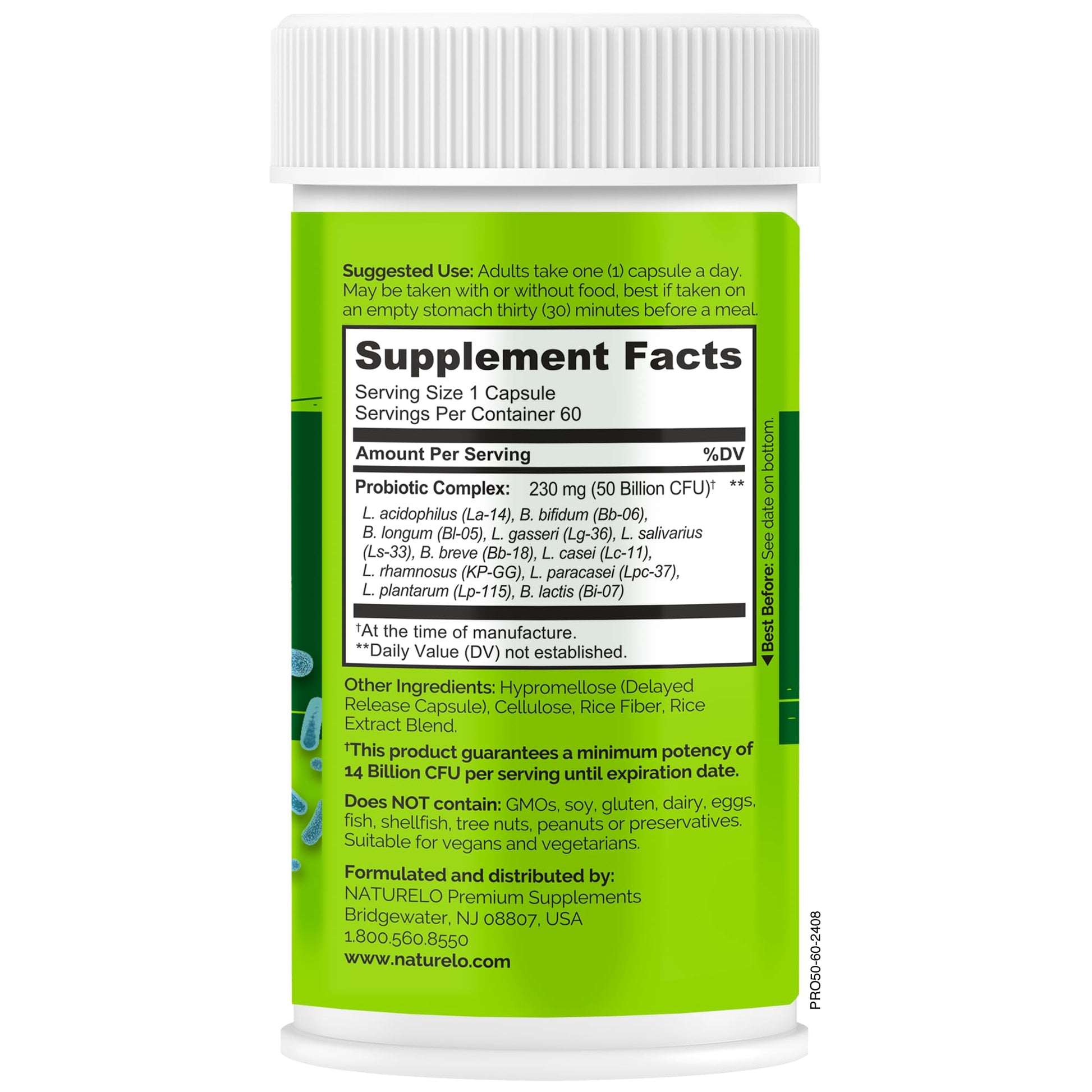 NATURELO Probiotics for Digestive Health - 50 Billion CFU, 11 Strains, Daily Use Supplement - Boosts Immune System, Delayed Release, - dailyvitalstore