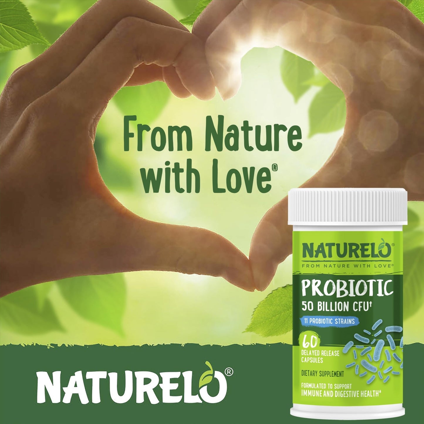 NATURELO Probiotics for Digestive Health - 50 Billion CFU, 11 Strains, Daily Use Supplement - Boosts Immune System, Delayed Release, - dailyvitalstore