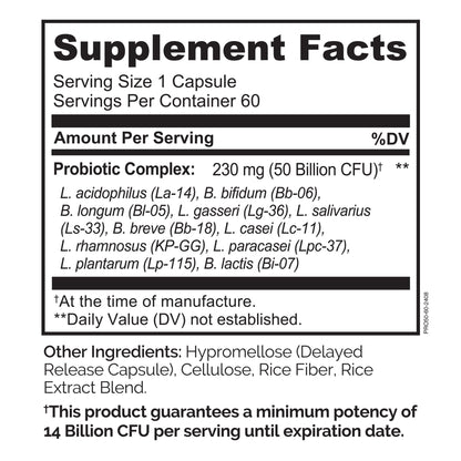 NATURELO Probiotics for Digestive Health - 50 Billion CFU, 11 Strains, Daily Use Supplement - Boosts Immune System, Delayed Release, - dailyvitalstore