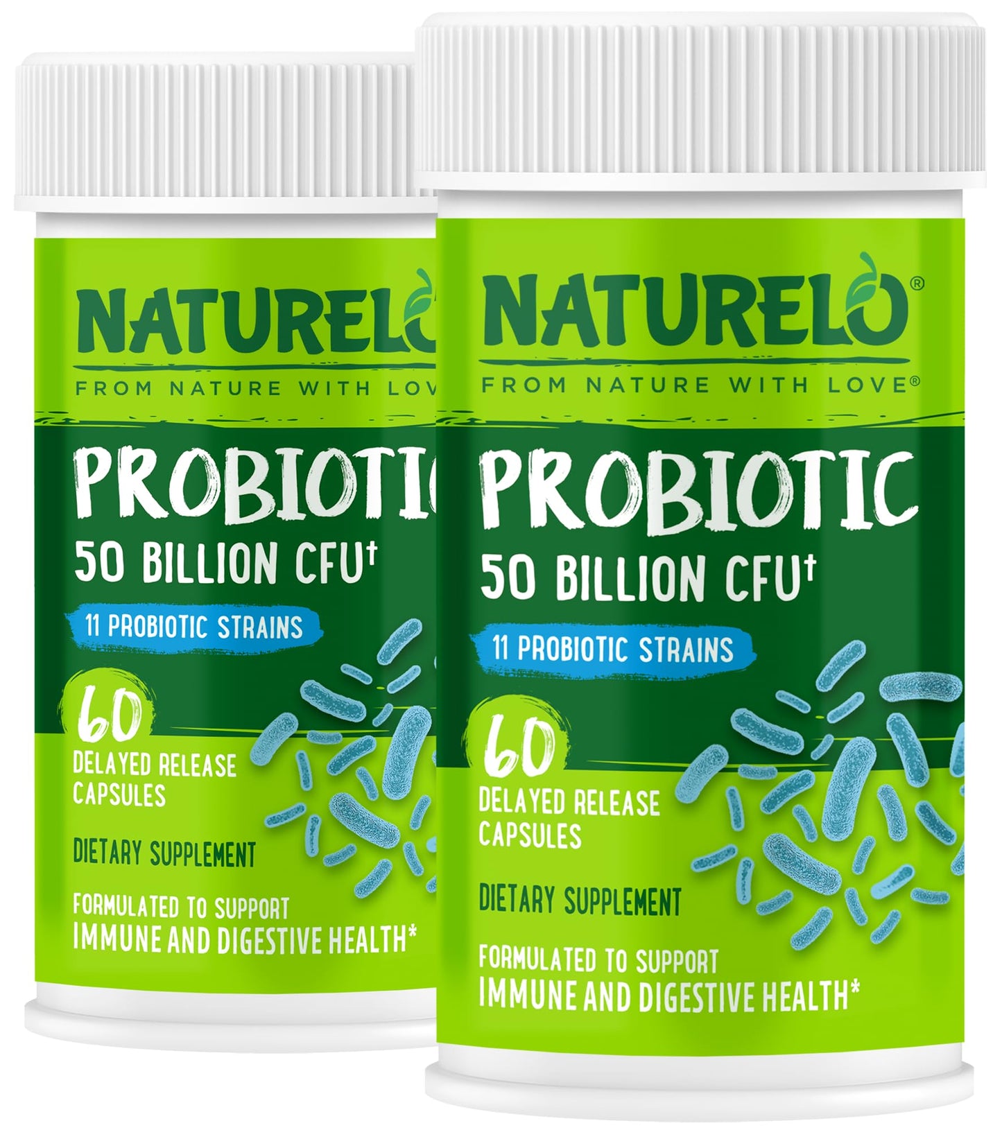 NATURELO Probiotics for Digestive Health - 50 Billion CFU, 11 Strains, Daily Use Supplement - Boosts Immune System, Delayed Release, - dailyvitalstore