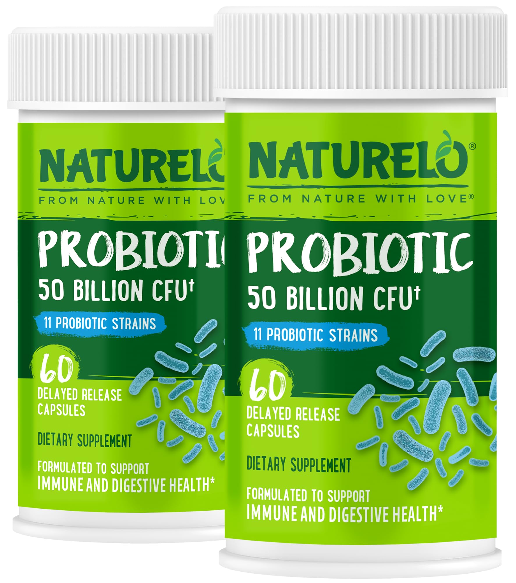 NATURELO Probiotics for Digestive Health - 50 Billion CFU, 11 Strains, Daily Use Supplement - Boosts Immune System, Delayed Release, - dailyvitalstore