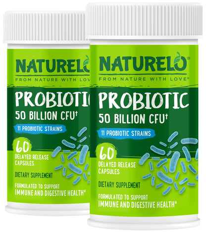 NATURELO Probiotics for Digestive Health - 50 Billion CFU, 11 Strains, Daily Use Supplement - Boosts Immune System, Delayed Release, - dailyvitalstore