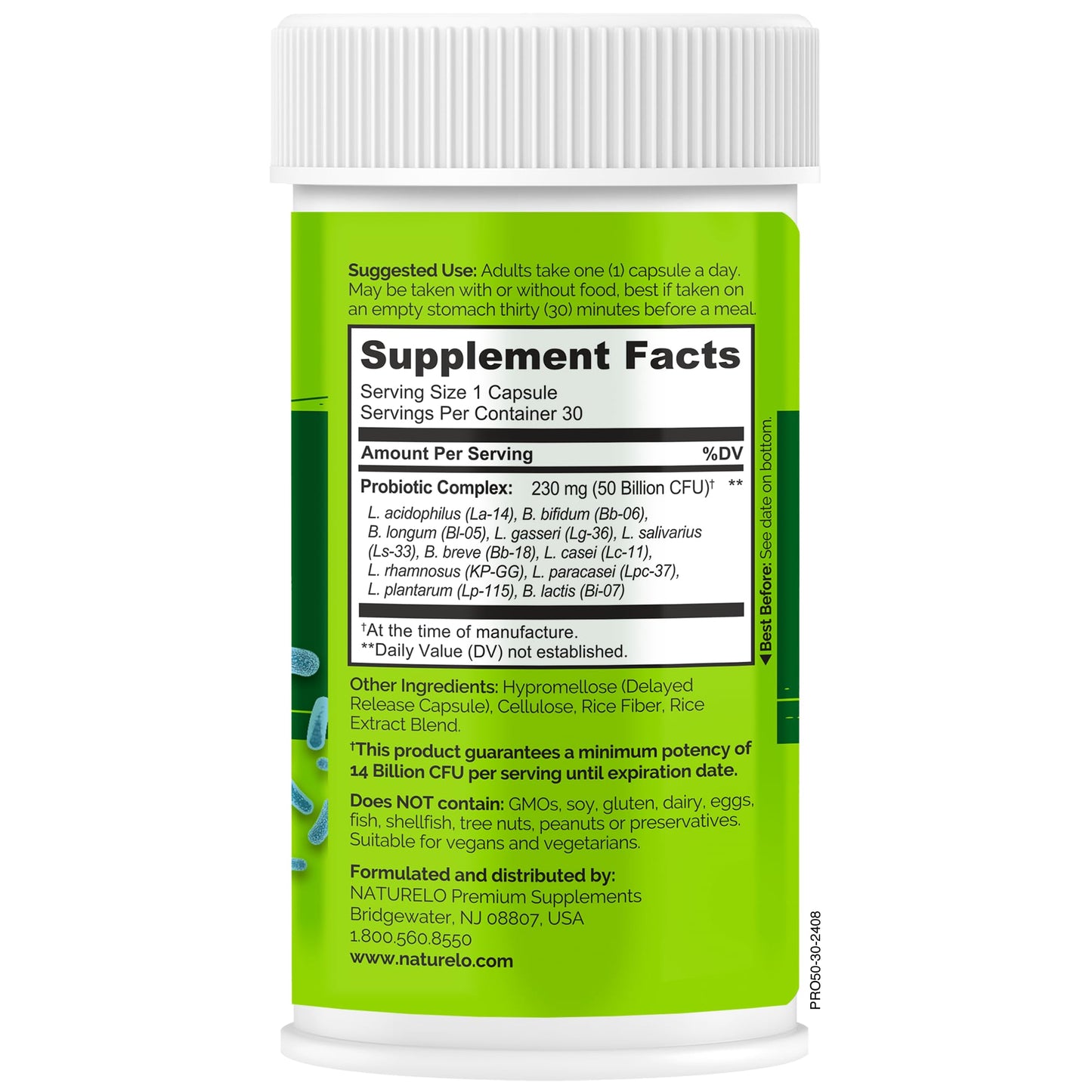 NATURELO Probiotics for Digestive Health, 50 Billion CFU, 30 Vegetarian Capsules, 11 Strains, Daily Use Supplement, Delayed Release, No-Fridge, Helps Boost Immune System, - dailyvitalstore