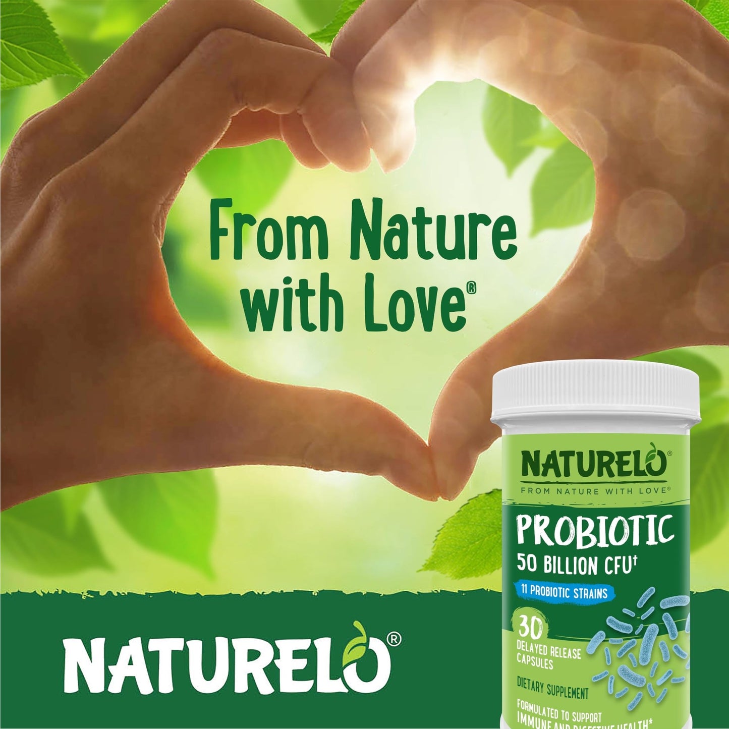 NATURELO Probiotics for Digestive Health, 50 Billion CFU, 30 Vegetarian Capsules, 11 Strains, Daily Use Supplement, Delayed Release, No-Fridge, Helps Boost Immune System, - dailyvitalstore