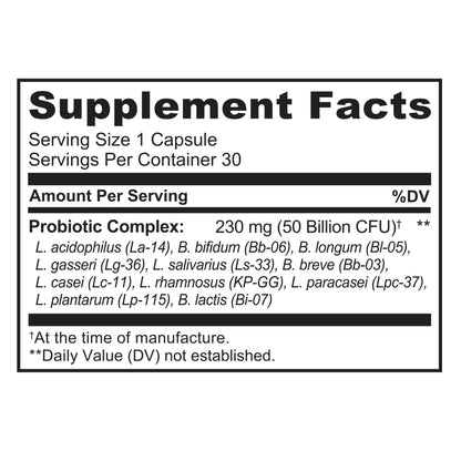 NATURELO Probiotics for Digestive Health, 50 Billion CFU, 30 Vegetarian Capsules, 11 Strains, Daily Use Supplement, Delayed Release, No-Fridge, Helps Boost Immune System, - dailyvitalstore