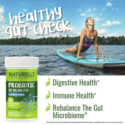 NATURELO Probiotics for Digestive Health, 50 Billion CFU, 30 Vegetarian Capsules, 11 Strains, Daily Use Supplement, Delayed Release, No-Fridge, Helps Boost Immune System, - dailyvitalstore
