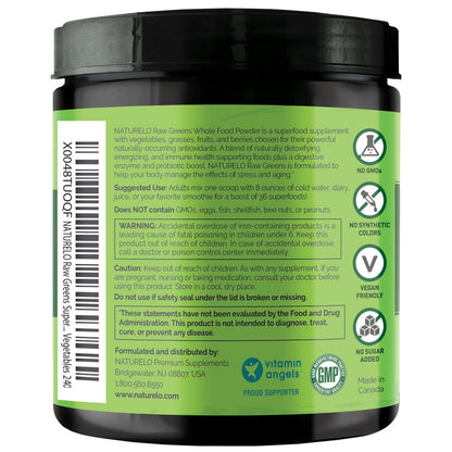 NATURELO Raw Greens Superfood Powder 240 Grams, Mixed Berry - Supports Energy, Immunity and Detox - Includes Spirulina, Wheat Grass and Organic Greens for Whole Food Nutrition - dailyvitalstore