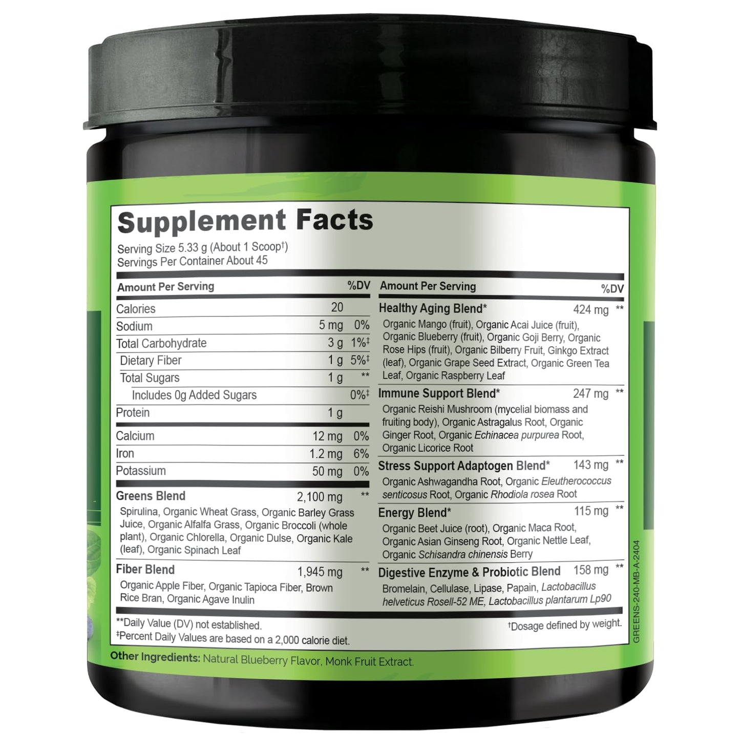 NATURELO Raw Greens Superfood Powder 240 Grams, Mixed Berry - Supports Energy, Immunity and Detox - Includes Spirulina, Wheat Grass and Organic Greens for Whole Food Nutrition - dailyvitalstore