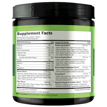 NATURELO Raw Greens Superfood Powder 480 Grams, Mixed Berry - Supports Energy, Immunity and Detox - Includes Spirulina, Wheat Grass and Organic - dailyvitalstore