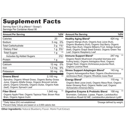 NATURELO Raw Greens Superfood Powder 480 Grams, Mixed Berry - Supports Energy, Immunity and Detox - Includes Spirulina, Wheat Grass and Organic - dailyvitalstore