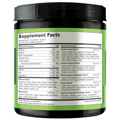 NATURELO Raw Greens Superfood Powder - Unsweetened - Boost Energy, Detox, Enhance Health - Organic Spirulina - Wheat Grass - Whole Food Nutrition from Fruits - dailyvitalstore