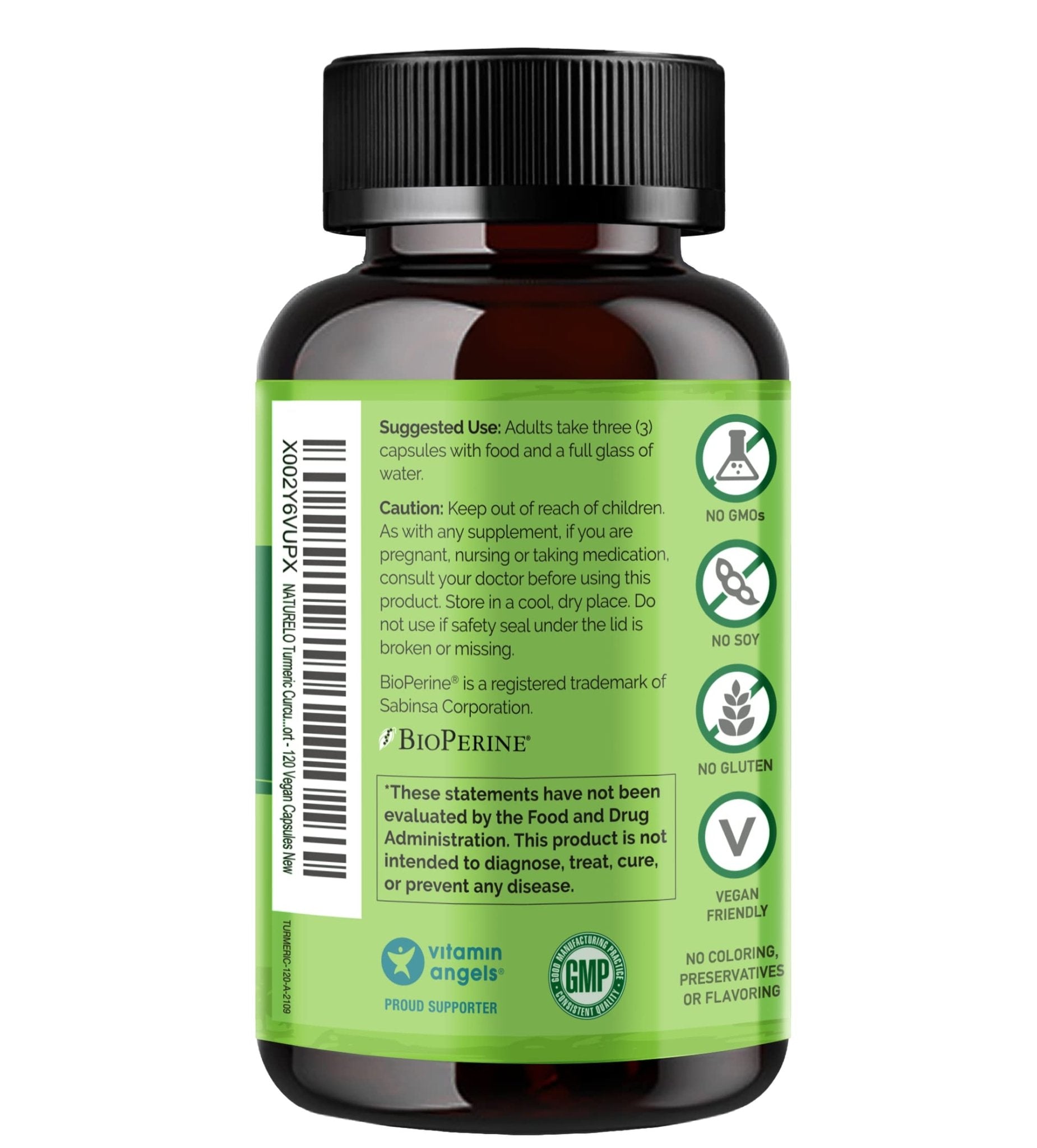 NATURELO Turmeric Curcumin - BioPerine for Better Absorption - Black Pepper, Ginger Root, Curcuminoids - Plant-Based Joint Discomfort Support - dailyvitalstore