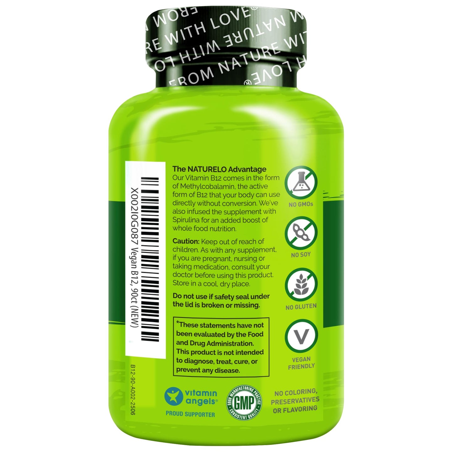 NATURELO Vegan B12 - Methyl B12 with Organic Spirulina - High Potency Vitamin B12 1000 mcg Methylcobalamin - Supports Healthy Mood - dailyvitalstore