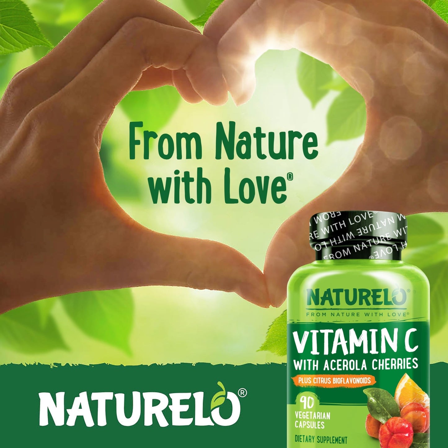 NATURELO Vitamin C with Organic Acerola Cherry Extract and Citrus Bioflavonoids - Vegan Supplement - Immune Support - 500 mg VIT C per Cap - dailyvitalstore