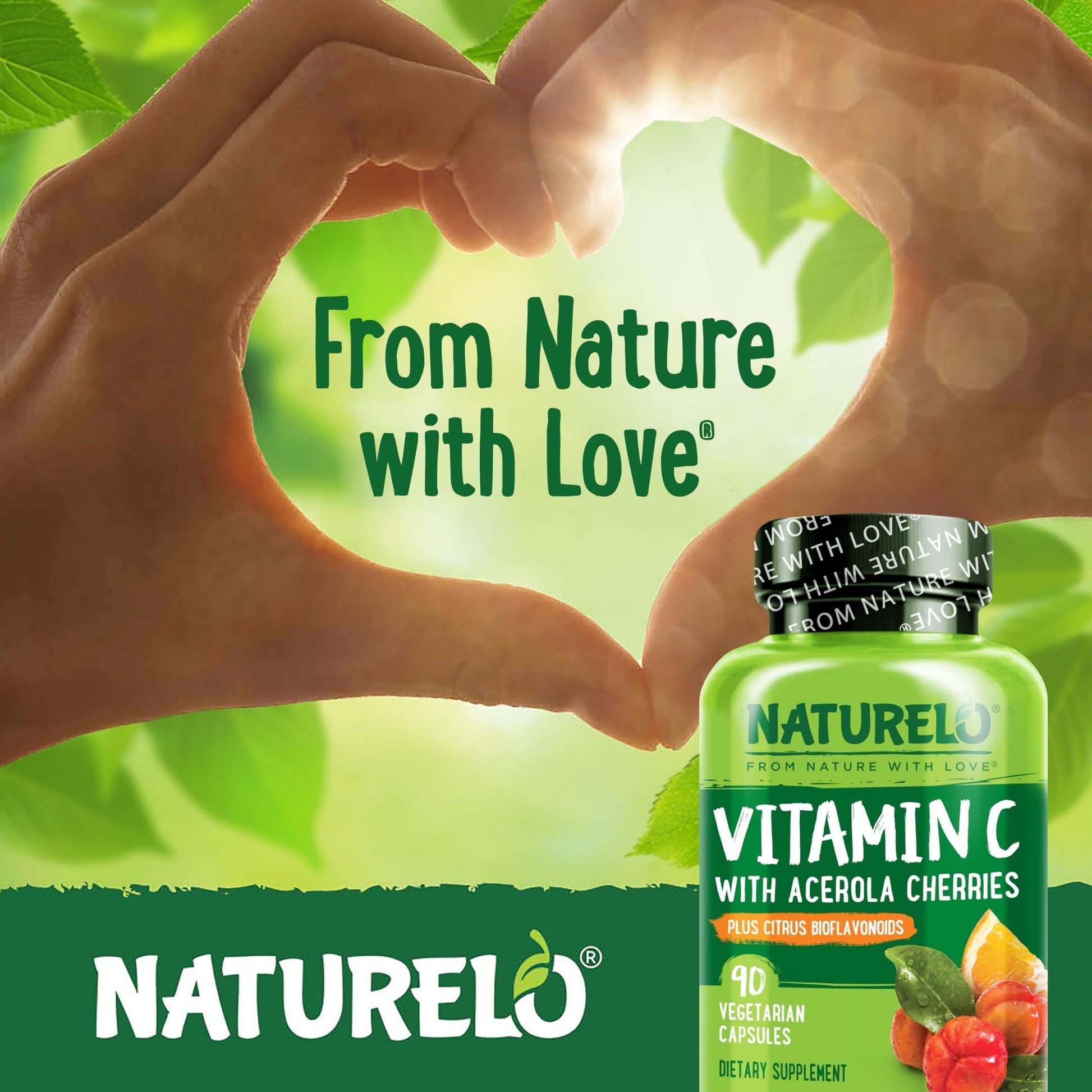 NATURELO Vitamin C with Organic Acerola Cherry Extract and Citrus Bioflavonoids - Vegan Supplement - Immune Support - 500 mg VIT C per Cap - dailyvitalstore