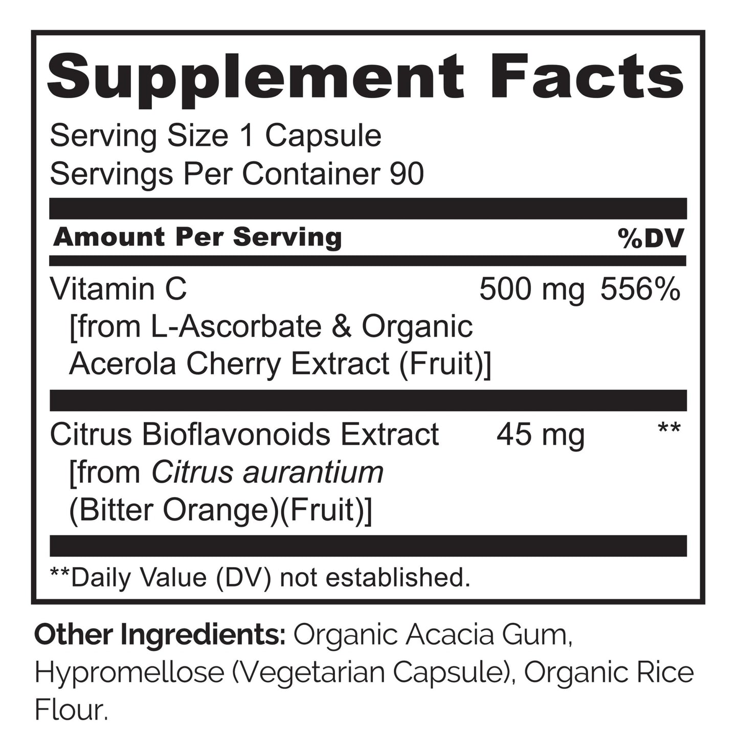 NATURELO Vitamin C with Organic Acerola Cherry Extract and Citrus Bioflavonoids - Vegan Supplement - Immune Support - 500 mg VIT C per Cap - dailyvitalstore