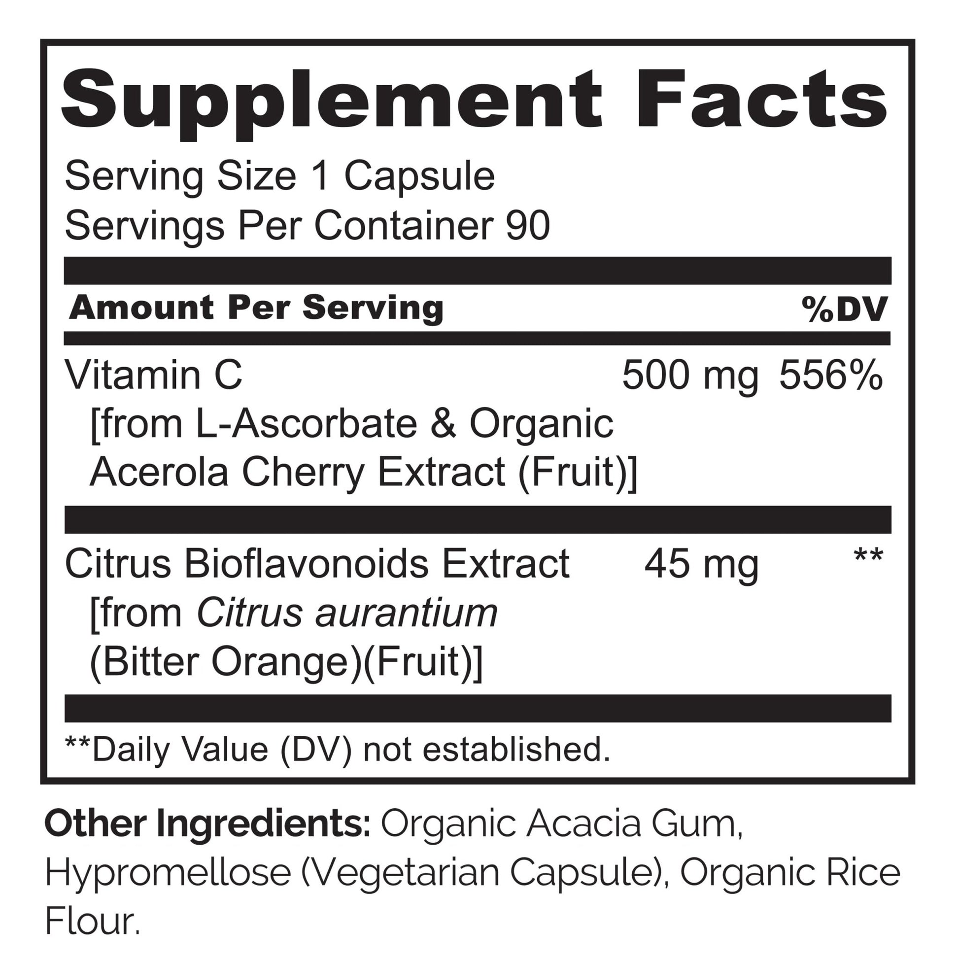 NATURELO Vitamin C with Organic Acerola Cherry Extract and Citrus Bioflavonoids - Vegan Supplement - Immune Support - 500 mg VIT C per Cap - dailyvitalstore
