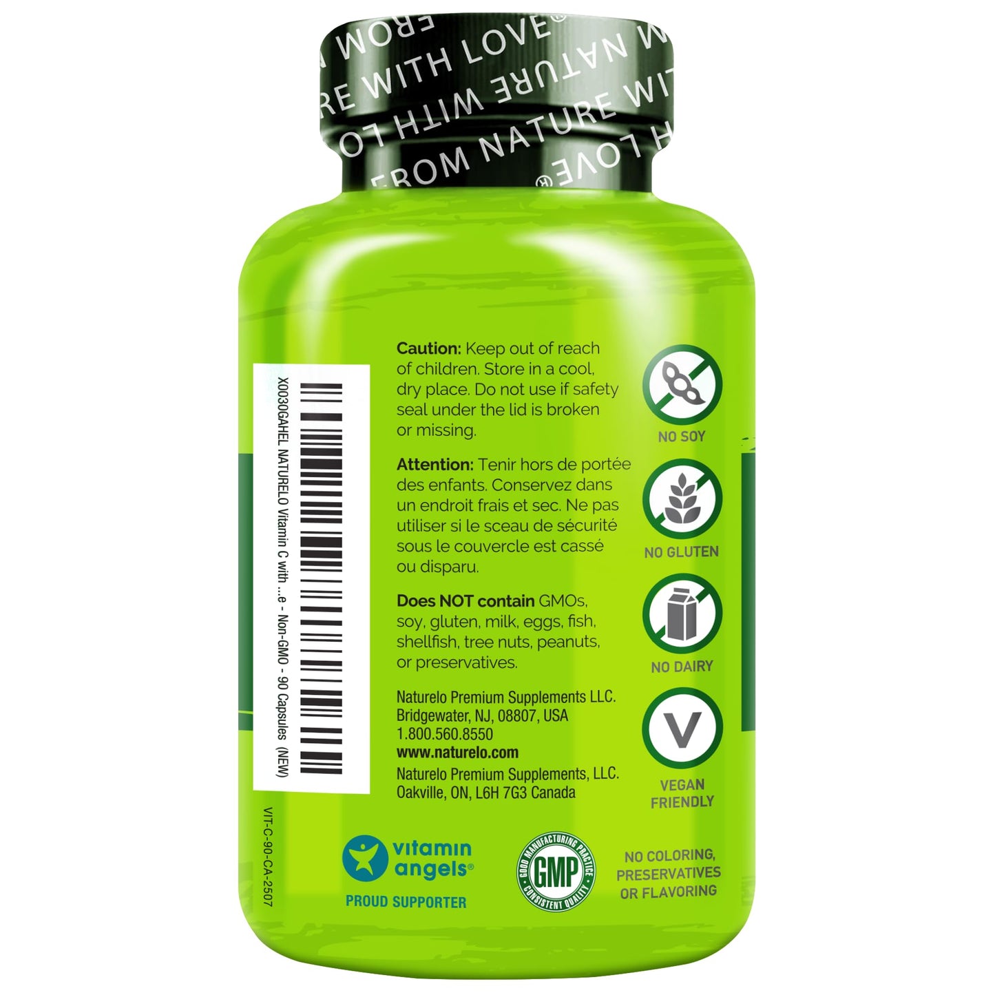NATURELO Vitamin C with Organic Acerola Cherry Extract and Citrus Bioflavonoids - Vegan Supplement - Immune Support - 500 mg VIT C per Cap - dailyvitalstore