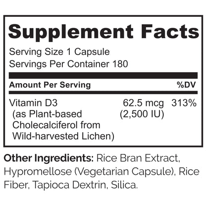 NATURELO Vitamin D - 2500 IU - Plant Based from Lichen - Natural D3 Supplement for Immune System, Bone Support, Joint Health - Vegan - dailyvitalstore