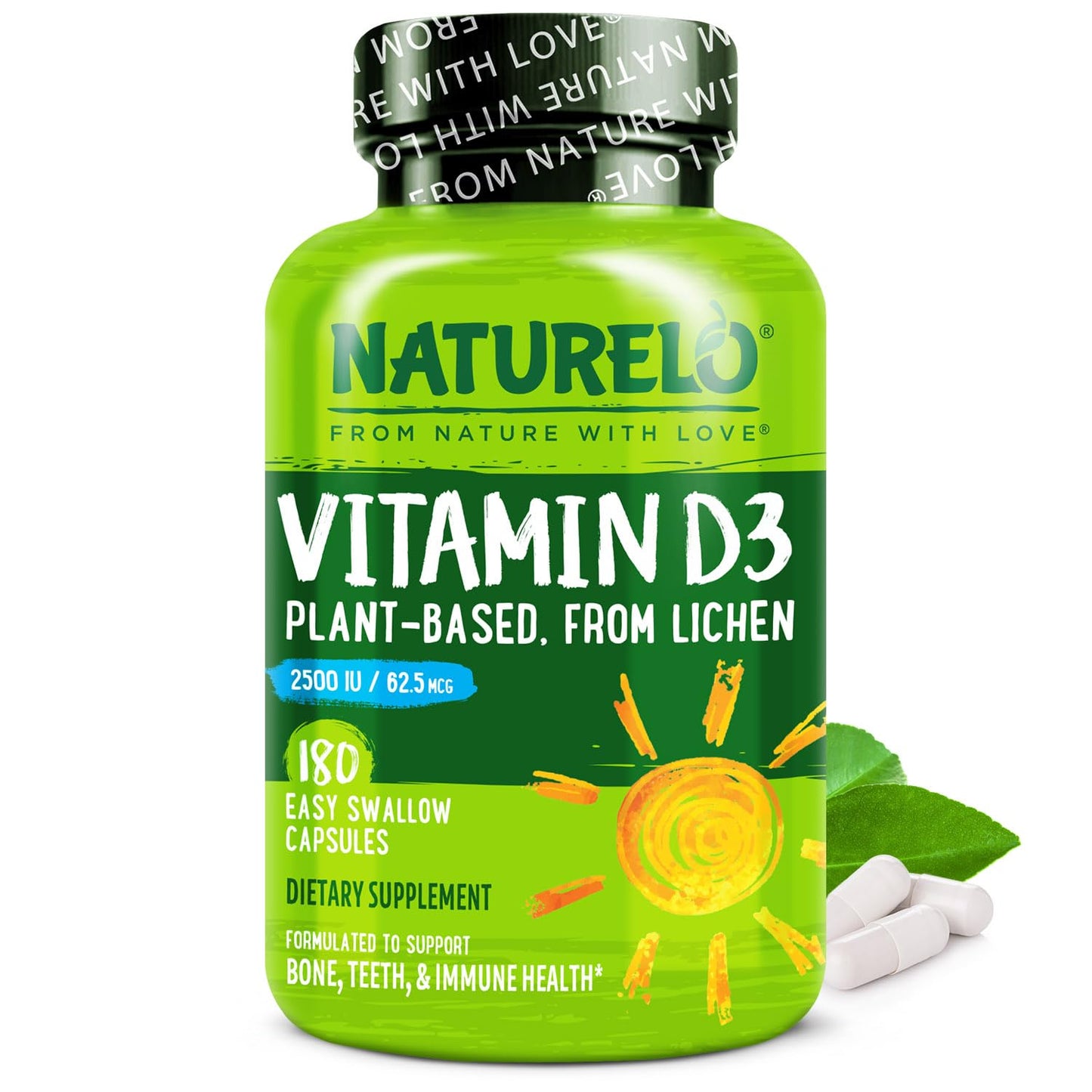 NATURELO Vitamin D - 2500 IU - Plant Based from Lichen - Natural D3 Supplement for Immune System, Bone Support, Joint Health - Vegan - dailyvitalstore