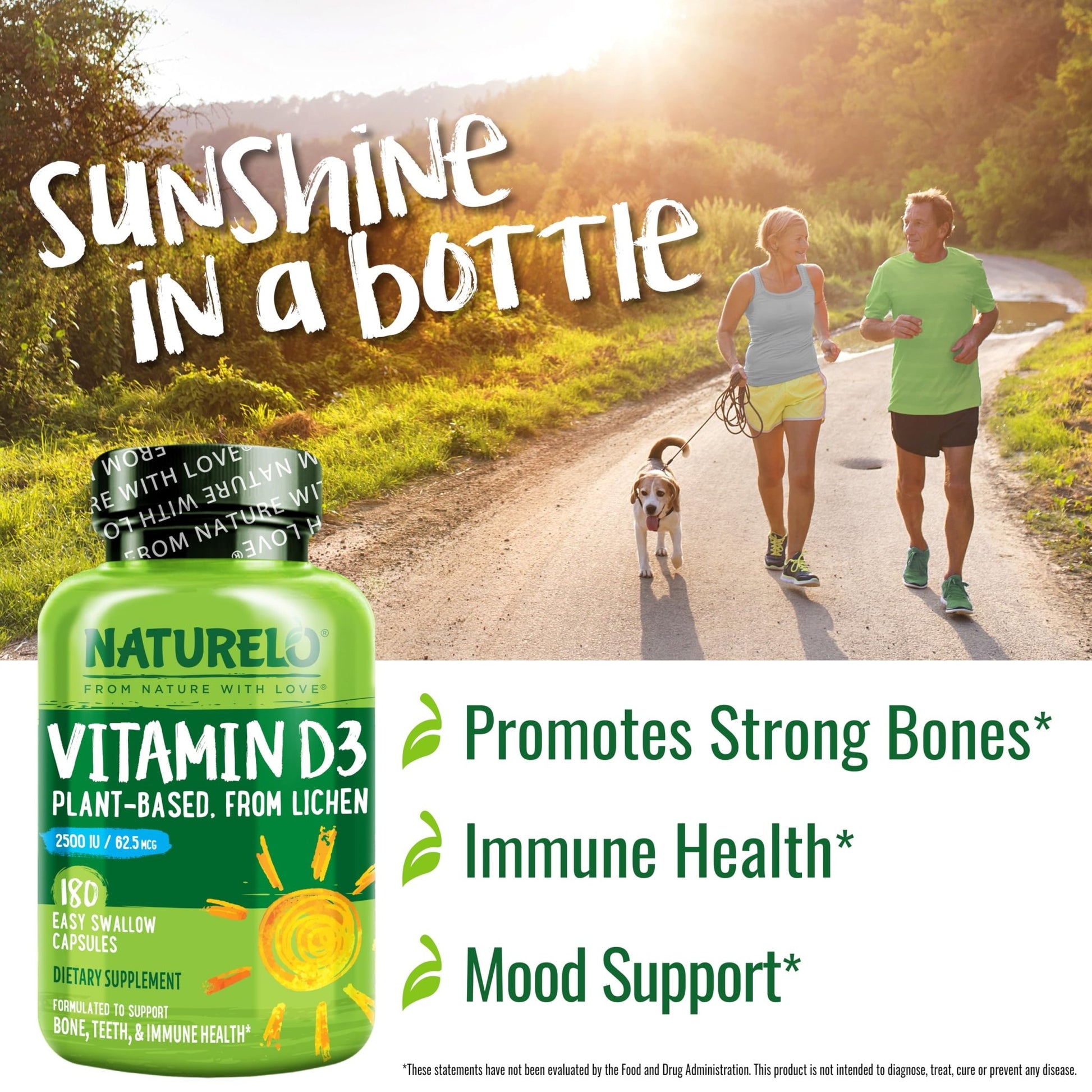NATURELO Vitamin D - 2500 IU - Plant Based from Lichen - Natural D3 Supplement for Immune System, Bone Support, Joint Health - Vegan - dailyvitalstore
