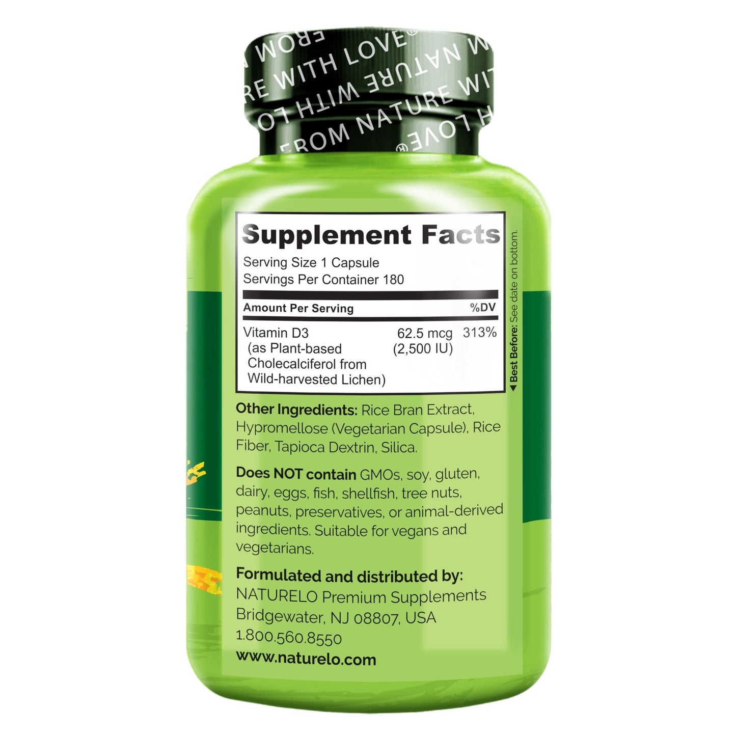 NATURELO Vitamin D - 2500 IU - Plant Based from Lichen - Natural D3 Supplement for Immune System, Bone Support, Joint Health - Vegan - dailyvitalstore