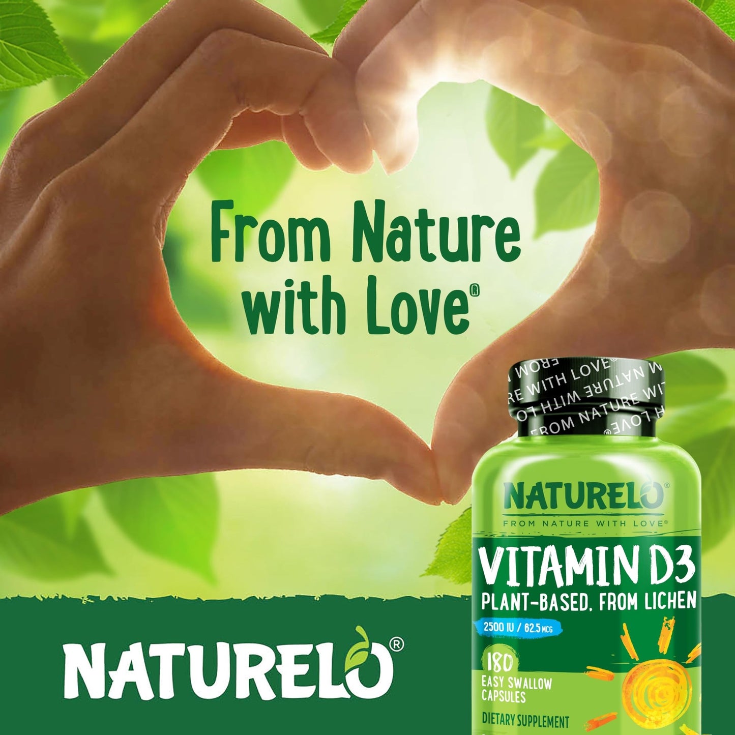 NATURELO Vitamin D - 2500 IU - Plant Based from Lichen - Natural D3 Supplement for Immune System, Bone Support, Joint Health - Vegan - dailyvitalstore