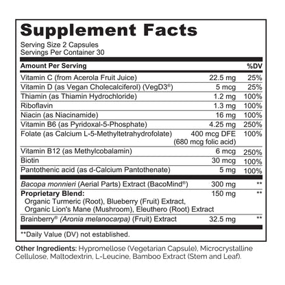 NATURELO Whole Food Brain Supplement - Brain Health Supplements for Memory & Focus Support - Enhance Brain Health Blend Supplement for Adults - 60 Vegetarian Capsules - dailyvitalstore