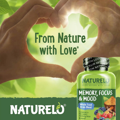 NATURELO Whole Food Brain Supplement - Brain Health Supplements for Memory & Focus Support - Enhance Brain Health Blend Supplement for Adults - 60 Vegetarian Capsules - dailyvitalstore