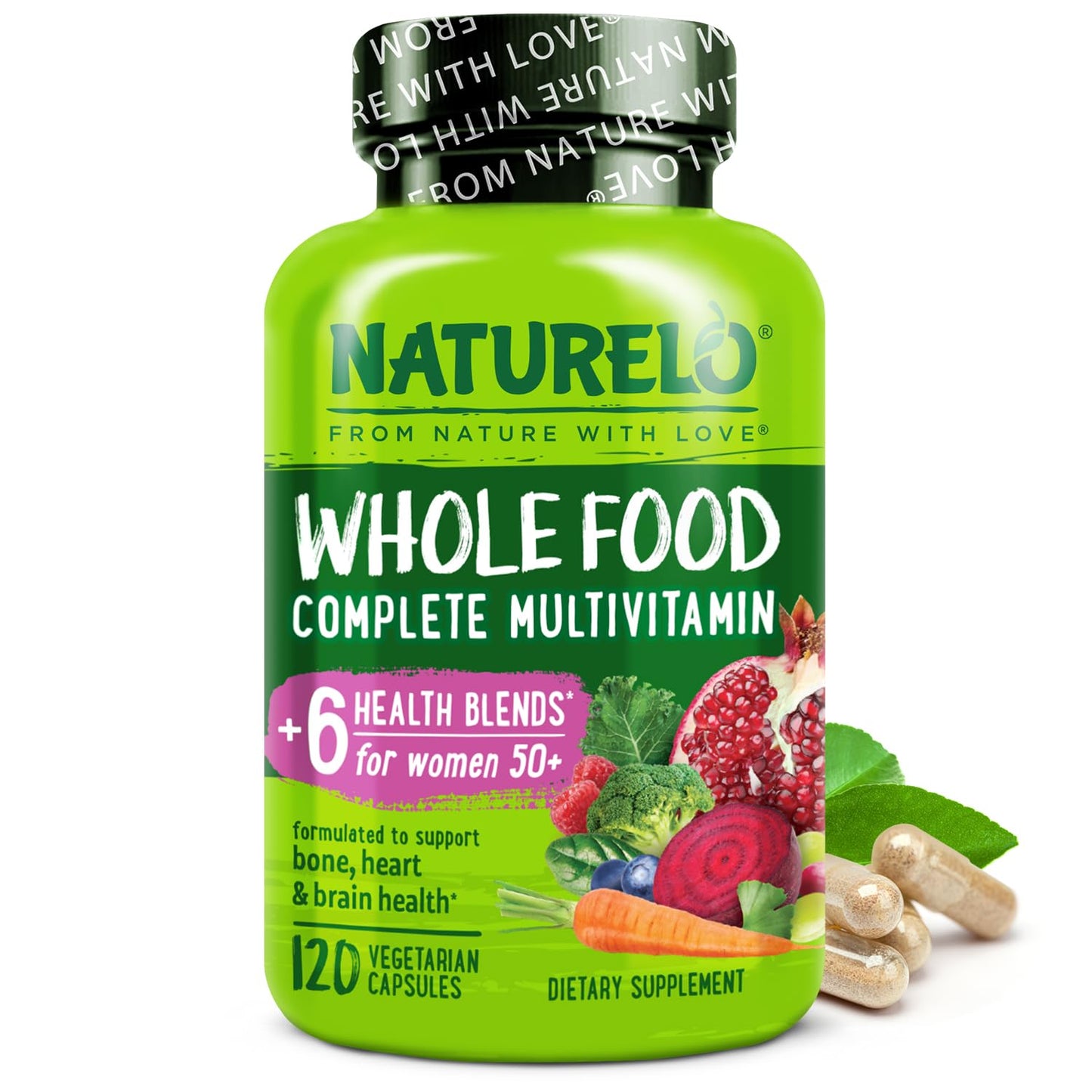 NATURELO Whole Food Multivitamin for Women 50+ (Iron Free) with Vitamins, Minerals, & Organic Extracts - Supplement for Post Menopausal Women Over 50 - dailyvitalstore