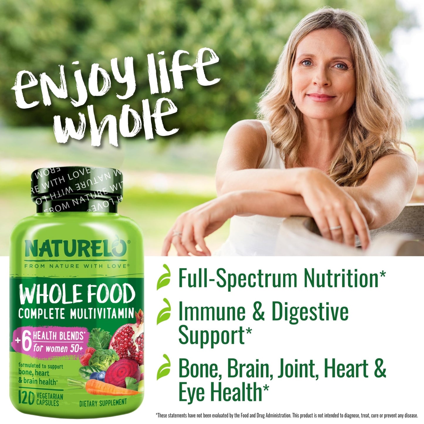 NATURELO Whole Food Multivitamin for Women 50+ (Iron Free) with Vitamins, Minerals, & Organic Extracts - Supplement for Post Menopausal Women Over 50 - dailyvitalstore