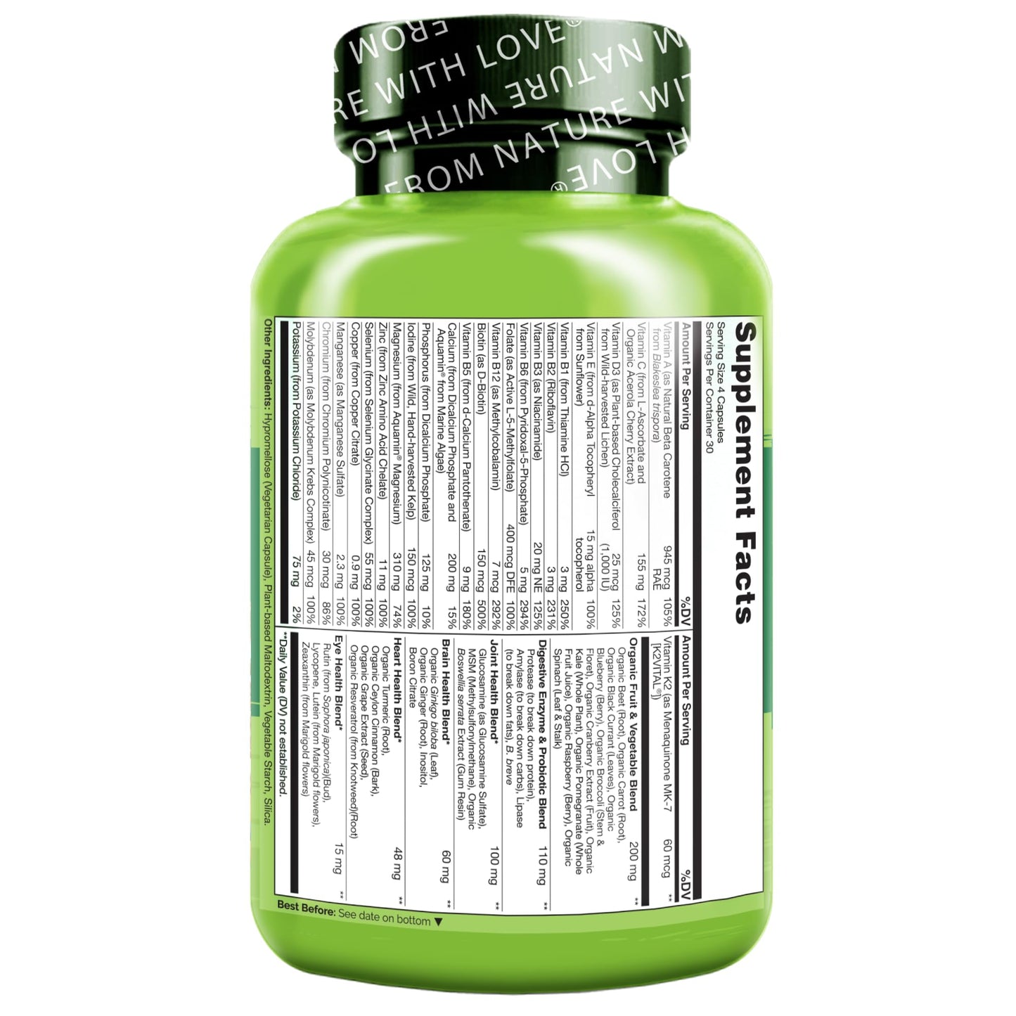 NATURELO Whole Food Multivitamin for Women 50+ (Iron Free) with Vitamins, Minerals, & Organic Extracts - Supplement for Post Menopausal Women Over 50 - dailyvitalstore