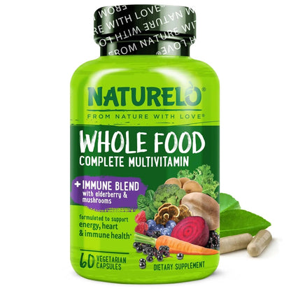 NATURELO Whole Food Multivitamin + Immune Blend with Elderberry & Mushrooms - Complete Multivitamin with Extra Immune Support - dailyvitalstore