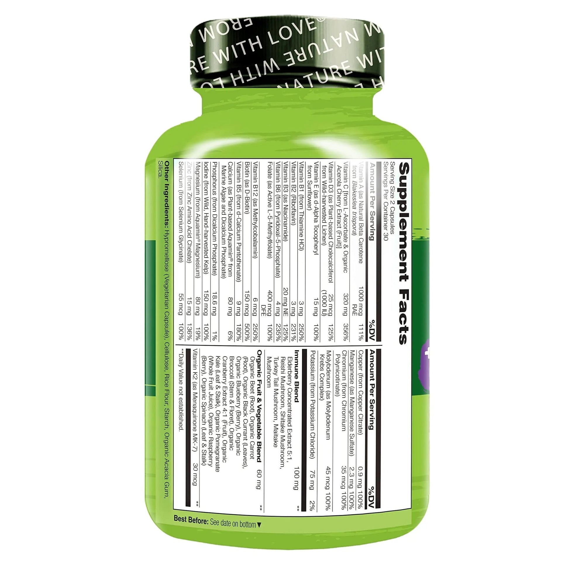 NATURELO Whole Food Multivitamin + Immune Blend with Elderberry & Mushrooms - Complete Multivitamin with Extra Immune Support - dailyvitalstore